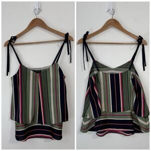NWT Banana Republic Shoulder Tie Striped Maya Cami Size XS Green Black Layered